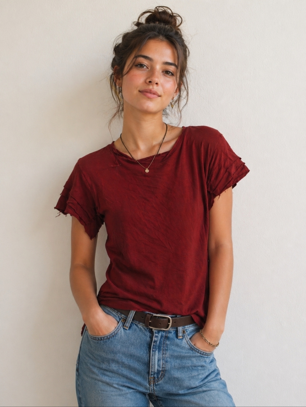 Nic + Zoe Linen Blend Red Top Size XS